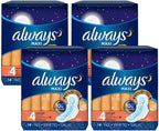 Always Maxi Size 4 Overnight Pads for Women, with Wings,Unscented, 14 Count - Pack of 4 (56 Count Total)