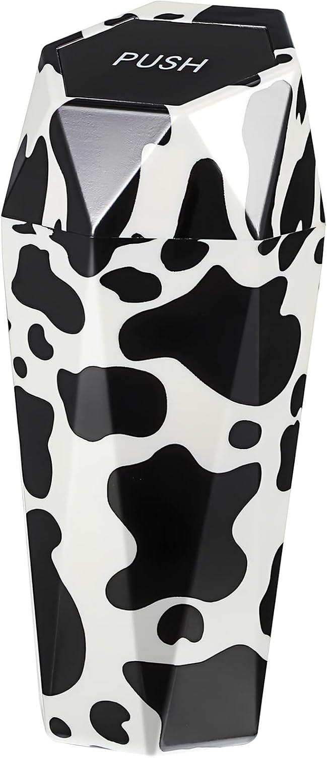 Holibanna Car Trash can with Lid Compact Mini Garbage Bin for Vehicle Interior Cow Print Portable Auto Trash Container 7.87X3.54X3.54In