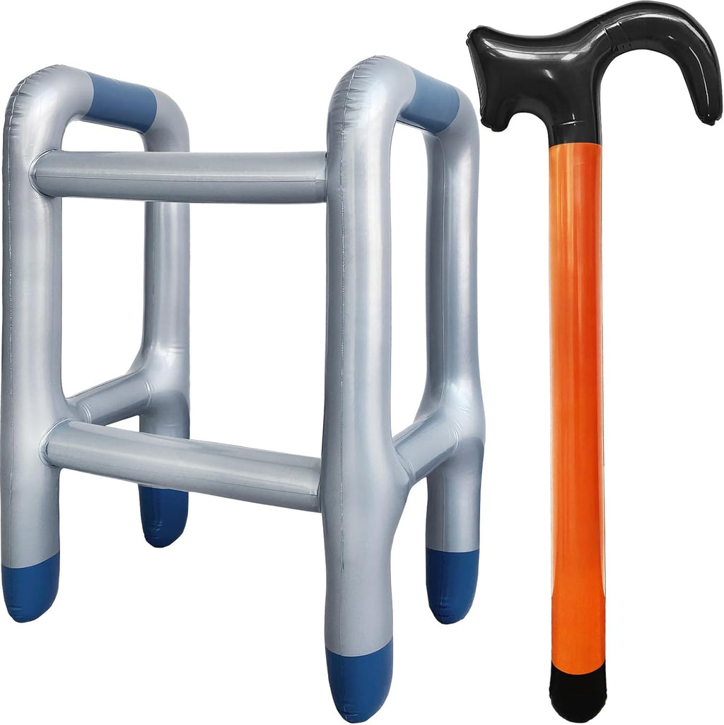 2 Pcs 100 Days of School Costume Prop Gag Gifts Inflatable Walker and Cane for Men,Funny Old Age Costume Prop for Retirement Party Decorations
