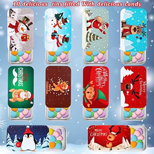 Peryiter 10 Pcs Novelty Christmas Empty Mint Tins Christmas Mint Tins Funny Gag Gifts, 3 x 2 x 0.6 mas Gift Bag Stuffer, Mini Tin Without Candy, White Elephant Exchange Gifts(Cute Style)