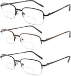 Bifocal Reading Glasses for Men,Lightweight Metal Clear Top Bi-focal Readers Half Frame Far/Near Dual-use Eyeglasses