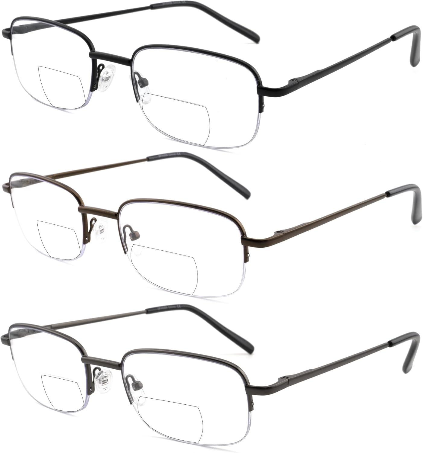 Bifocal Reading Glasses for Men,Lightweight Metal Clear Top Bi-focal Readers Half Frame Far/Near Dual-use Eyeglasses