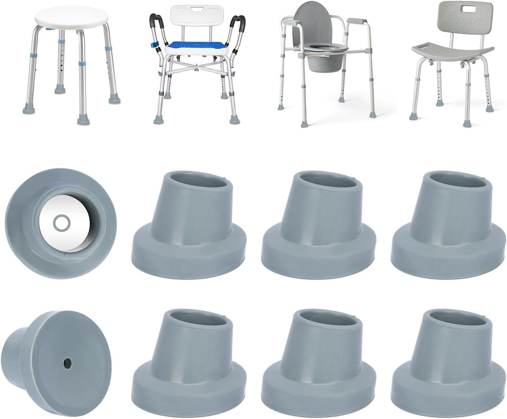 supregear Shower Chair Leg Caps - Heavy Duty Replacement Feet for Shower Stools Bath Seat, 1-1/8" I.D. Slope Rubber Tips for Transfer Bench Non-Slip Extreme Grip Suction Cup Feet, 8PK