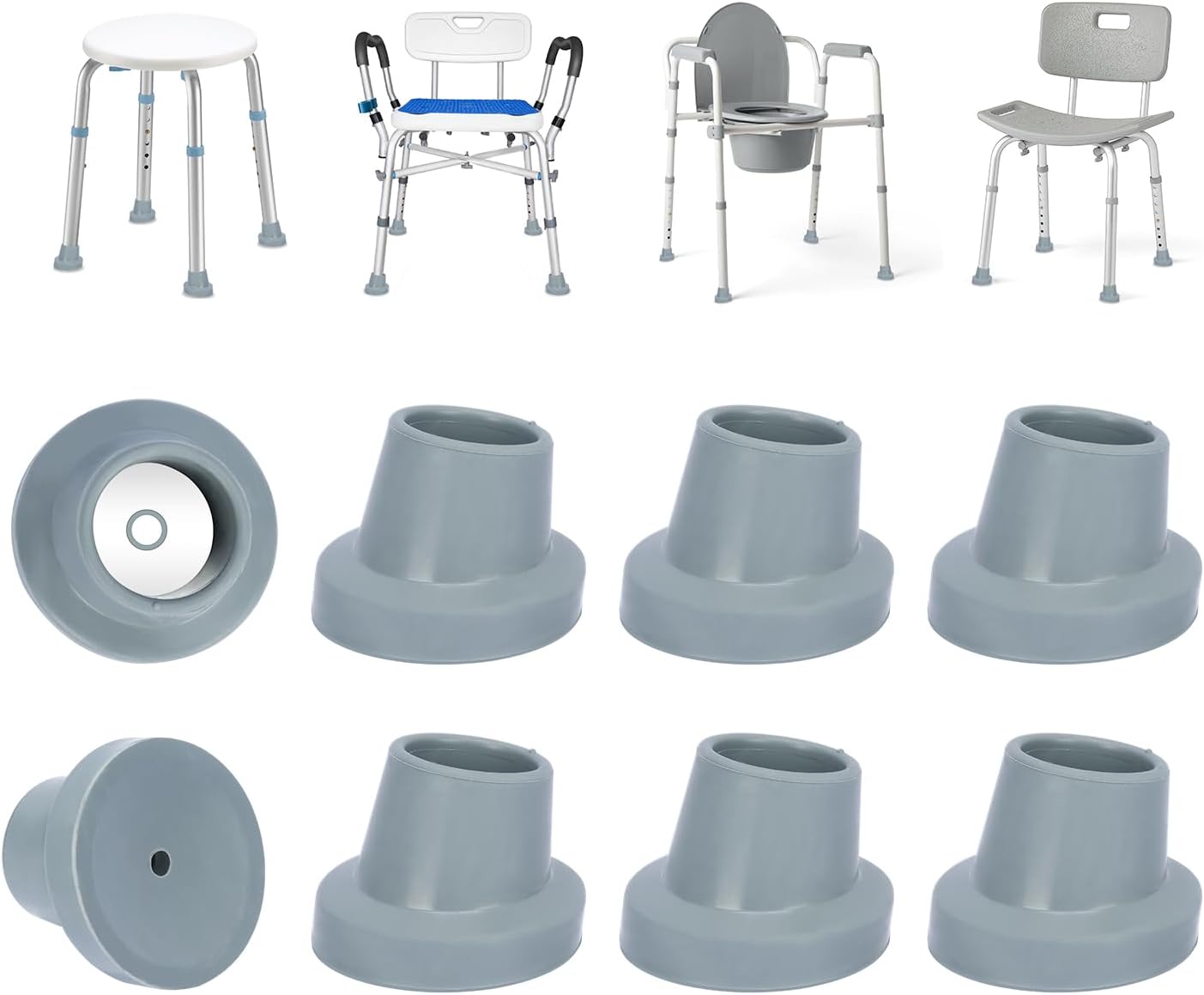 supregear Shower Chair Leg Caps - Heavy Duty Replacement Feet for Shower Stools Bath Seat, 1-1/8" I.D. Slope Rubber Tips for Transfer Bench Non-Slip Extreme Grip Suction Cup Feet, 8PK