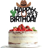 Cowboy Happy Birthday Cake Topper - shiny cowboy happy birthday cake topper for Baby Shower，boys girls themed birthday decorations