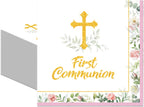 50Pcs First Communion Napkins - Gold Cross First Holy Communion Napkins, Pink Religious Paper Towels for Christening Table Decor