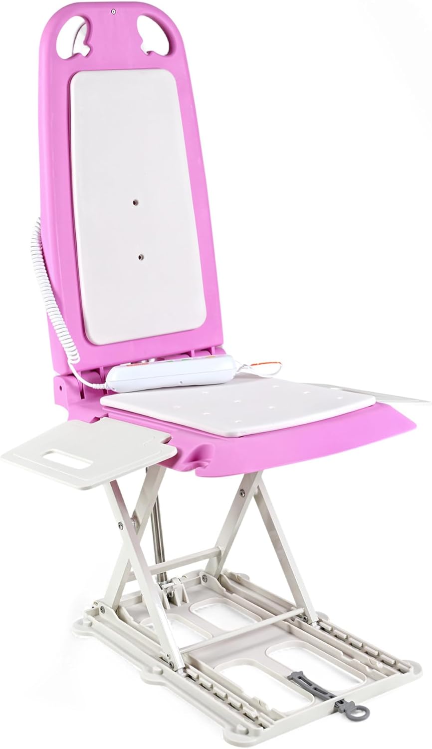 SuperHandy Portable Floor & Bath Lift - EVA Cushion, 26V 51.8Wh Battery, Lightweight 19 lbs, Foldable, 330 lb Capacity, IP68 Waterproof Lift for Seniors, Ergonomic Seat with Removable Panels (Pink)