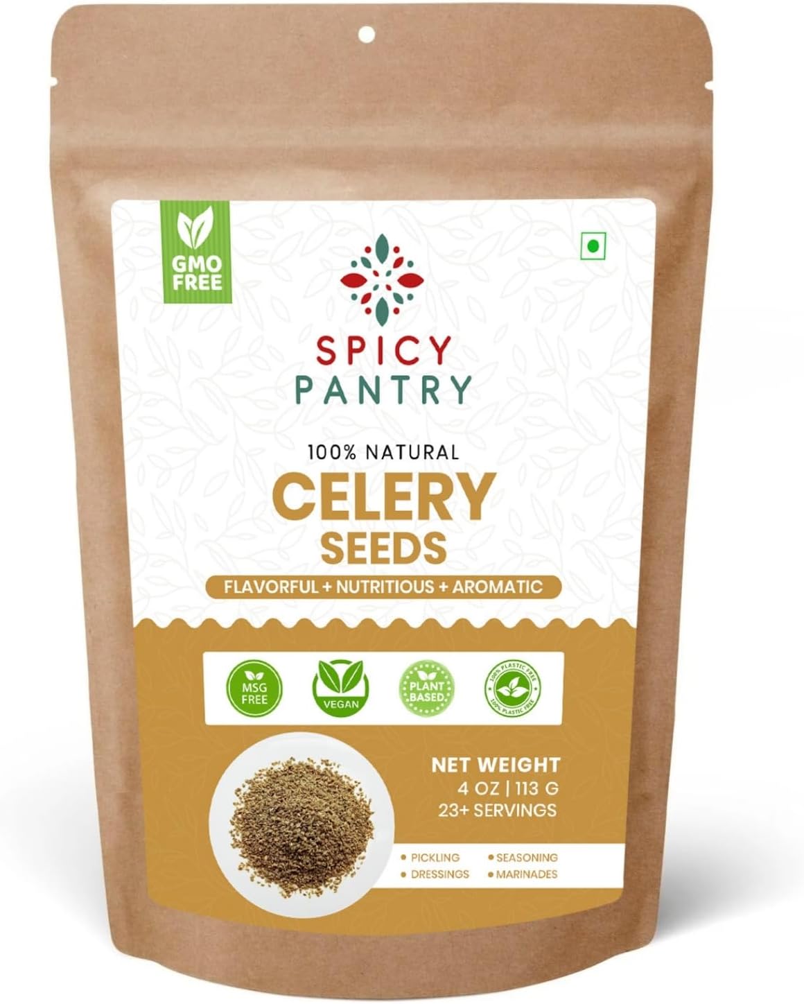 SPICY PANTRY Celery Seeds 4 oz – Whole, Aromatic Spice for Pickling, Salad, Dressings, Soups and Spice Blend – Bold Earthy Flavor, Antioxidant-Rich, Supports Digestion