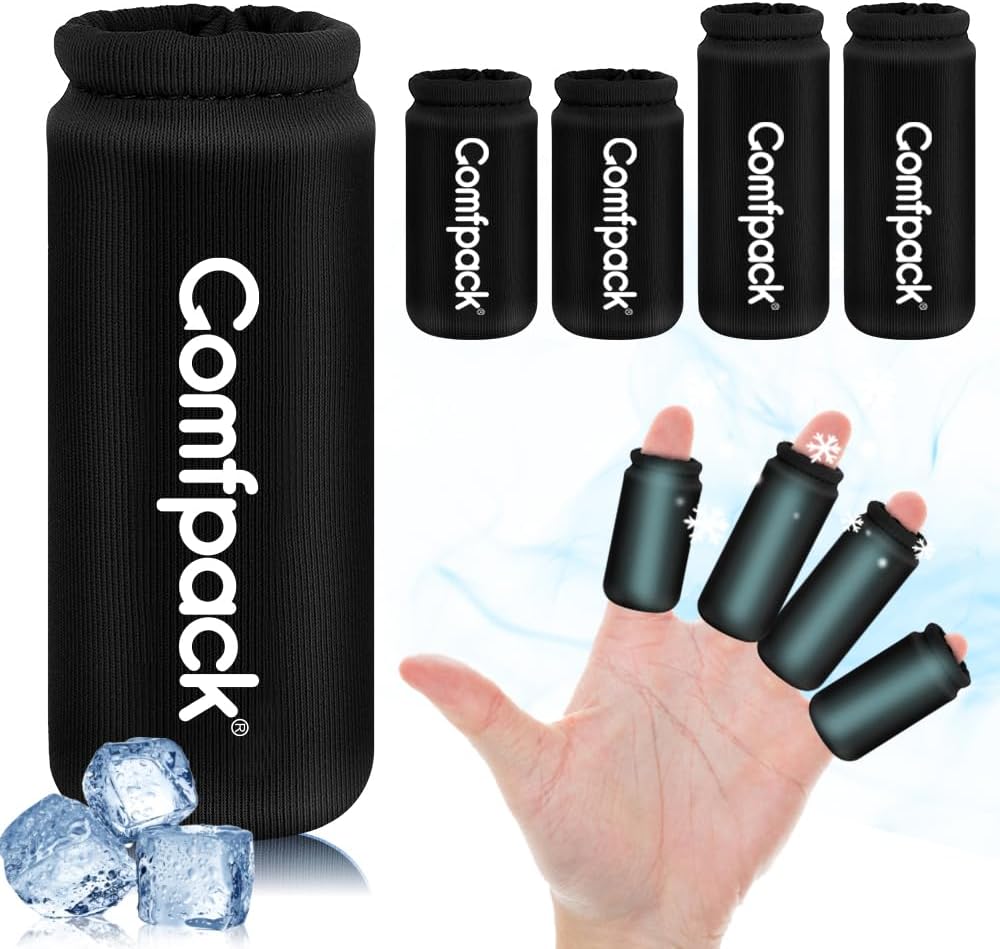 Comfpack 4PCS Finger Sleeves Gel Ice Pack for Pain Relief, Reusable Hot Cold Compression Finger Brace Ice Packs for Injuries, Trigger Finger, Arthritis, Knuckle Immobilization, Gout, Sprain