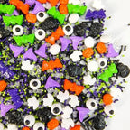 Halloween Sprinkles Mix - 130g Edible Cake Decorations with Bats, Skulls, Ghosts, Pumpkins, Candy Eyeballs & Nonpareils Jimmies Sprinkles for Scary Cupcakes, Cookies, Cake Toppings and DIY Spooky Treats