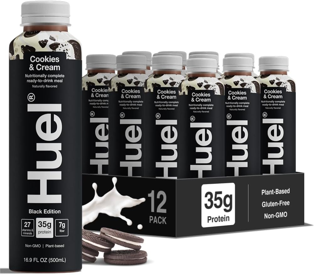 Huel Black Edition Ready-to-Drink | Cookies and Cream Meal Replacement Shake | 35g High Protein Drink | 27 Vitamins & Minerals, Vegan, Gluten Free | Plant Based | High Fiber, Low Sugar | 16.9 Fl Oz, 12 Pack