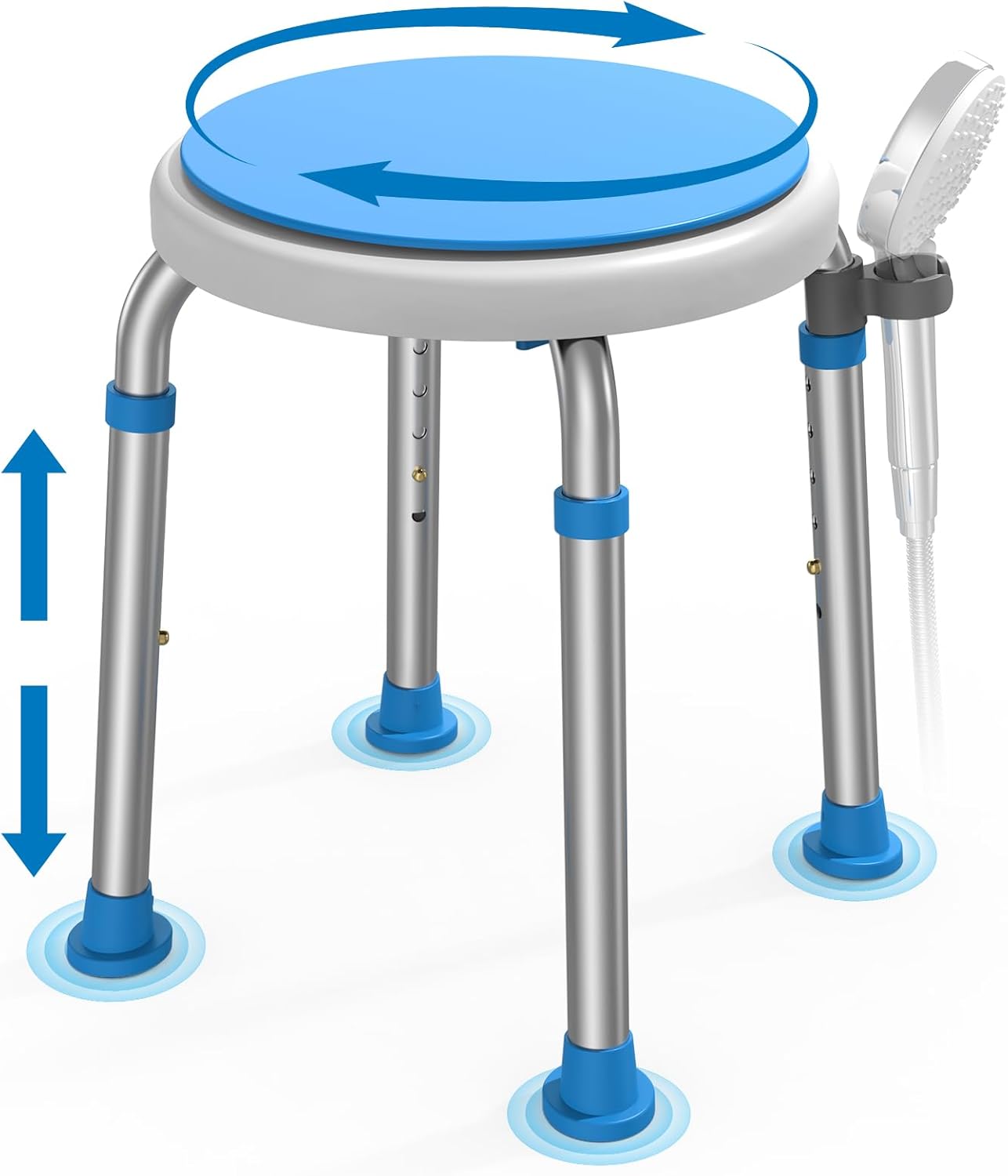 FSA/HSA Eligible Swivel Shower Stool with Adjustable Height, Anti-Slip Round Shower Chair for Inside Shower, Tool Free Assembly Shower Seats for Adults, 300lbs