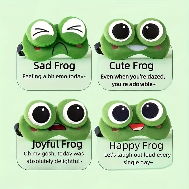 Style 03 Cute Frog Plush Sleep Eye Mask, 5D Cartoon Funny Eye Cover with Adjustable Strap, Soft Blindfold for Travel, Nap, Gift for Women Men