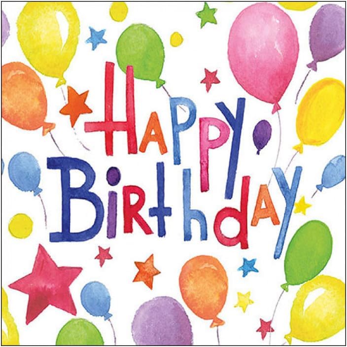 Colourful Birthday Luncheon Napkins – 20 Count | 3-Ply Paper Napkins for Kids or Adults Birthday Party | Festive Balloon & Star Design | 6.5" Folded Size | Disposable Party Supplies
