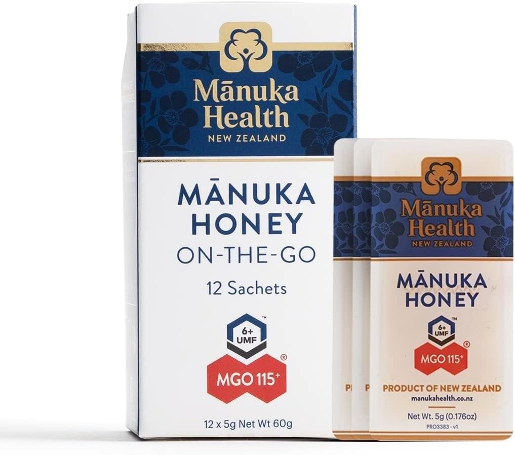 Manuka Health UMF 6+/MGO 115+ Manuka Honey On-The-Go Packets (0.176oz Packets, 12 Count), Superfood, Authentic Raw Honey from New Zealand