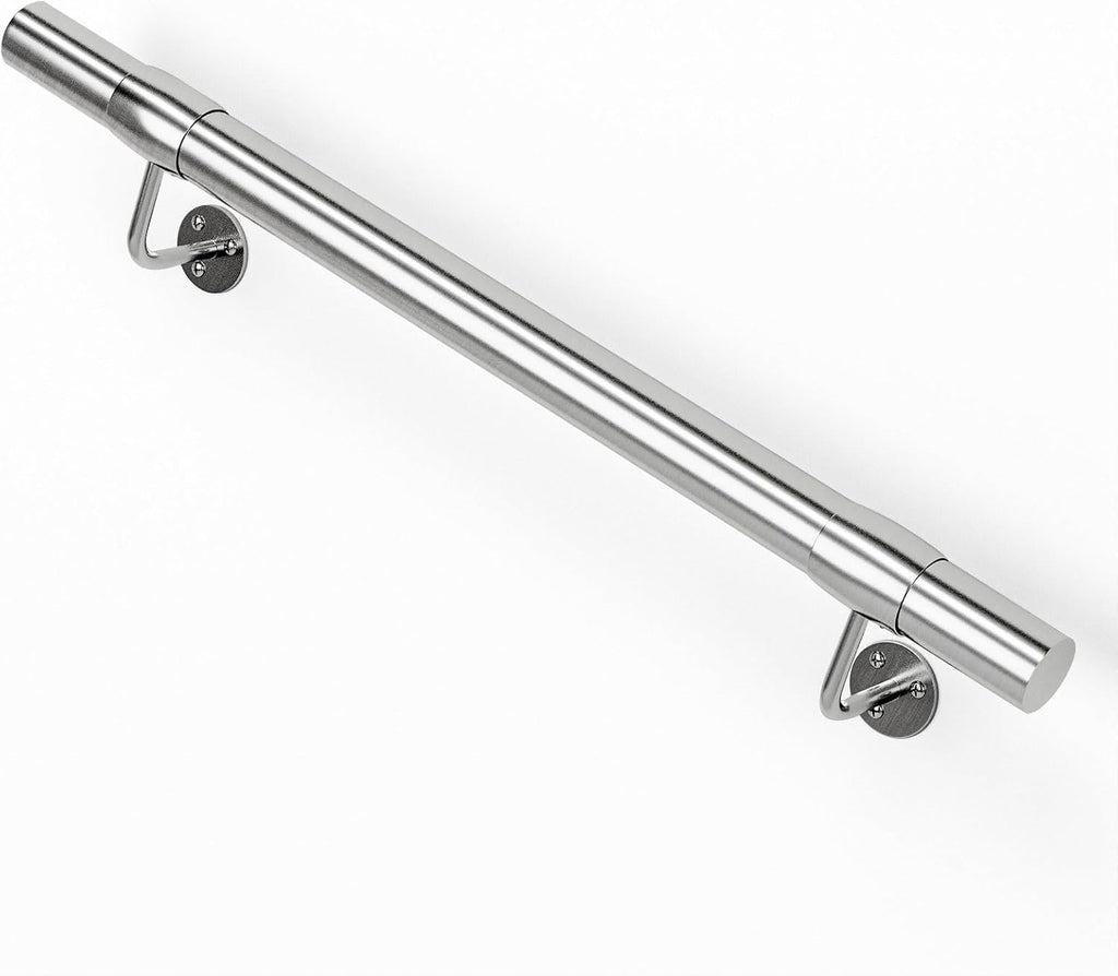 3 Ft Industrial Metal Stairs Handrail Kit, Sturdy Wall Mount 304 Stainless Steel Hand Rail, Indoor Outdoor Stair Railing Wood Concrete Brick Wall,1.65 in Round Pipe Grab Bar, Silver