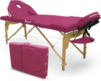 Elite Folding Wooden Massage Table, Pink, 194 x 70 cm, Leatherette, Portable, Folding Backrest, Removable Head, Face Hole, Adjustable Height, Up to 150 kg