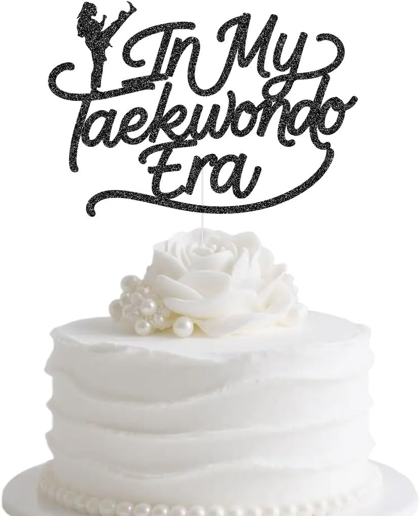 In My Taekwondo Era Cake Topper, Taekwondo Lovers/Sporters Party Decorations for Birthday/Anniversary/Wedding Black Glitter