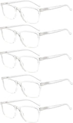 5 Pack Reading Glasses Men Women Spring Hinges Comfortable Glasses for Reading (5 Clear, 1.50)Medium