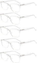 5 Pack Reading Glasses Men Women Spring Hinges Comfortable Glasses for Reading (5 Clear, 1.25)
