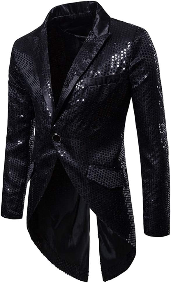 Cloudstyle Mens Sequin Tailcoat Swallowtail Suit Jacket Party Show Tux Dress Coat
