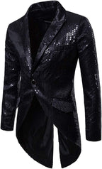 Cloudstyle Mens Sequin Tailcoat Swallowtail Suit Jacket Party Show Tux Dress Coat