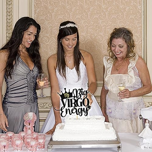 Aeryourtar Big Virgo Energy Cake Topper, Happy Birthday Cake Decor for Virgo Season, 12 Constellation Zodiac Theme Birthday Party Decorations Supplies, Black Glitter