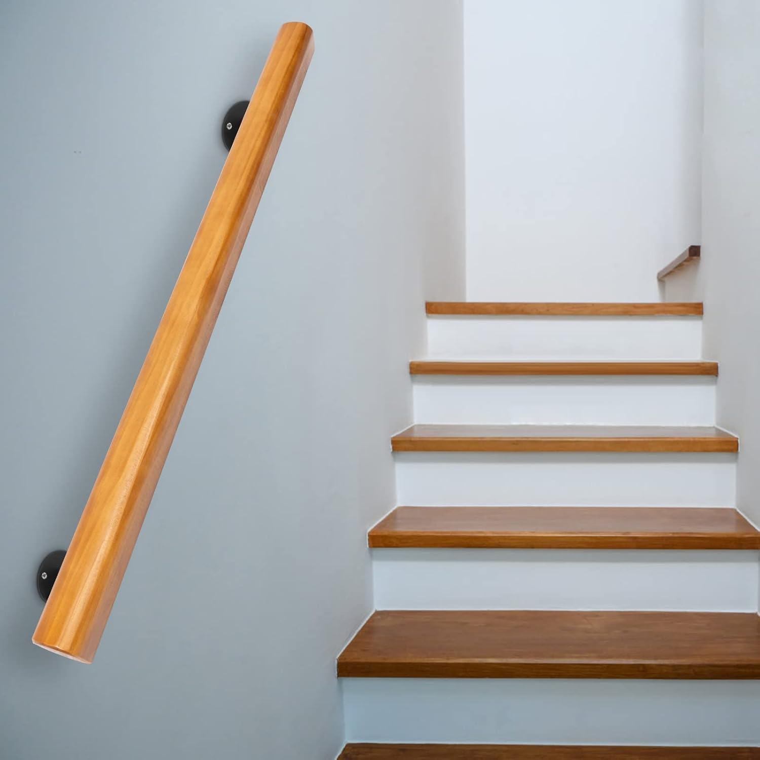 Wood Handrails for Indoor Stairs, 3Ft Safety Non-Slip Stair Railing, Professional Pine Handrails Support Rod Complete Kit for Lofts Bars Guardrail Corridor