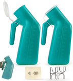 Urinals for Men Two 1000ml Urine Bottle (Green) with 2 Hooks, Suitable for Nighttime use, in the car, at the Beach, While Travelling, specifically for Male use