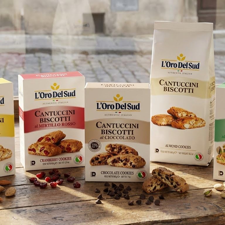 L'Oro del Sud - Biscotti Italian Cookies, Biscotti with Chocolate, 7oz (200g) Cantuccini d'Abruzzo, Italian Chocolate Cookies, Product of Italy