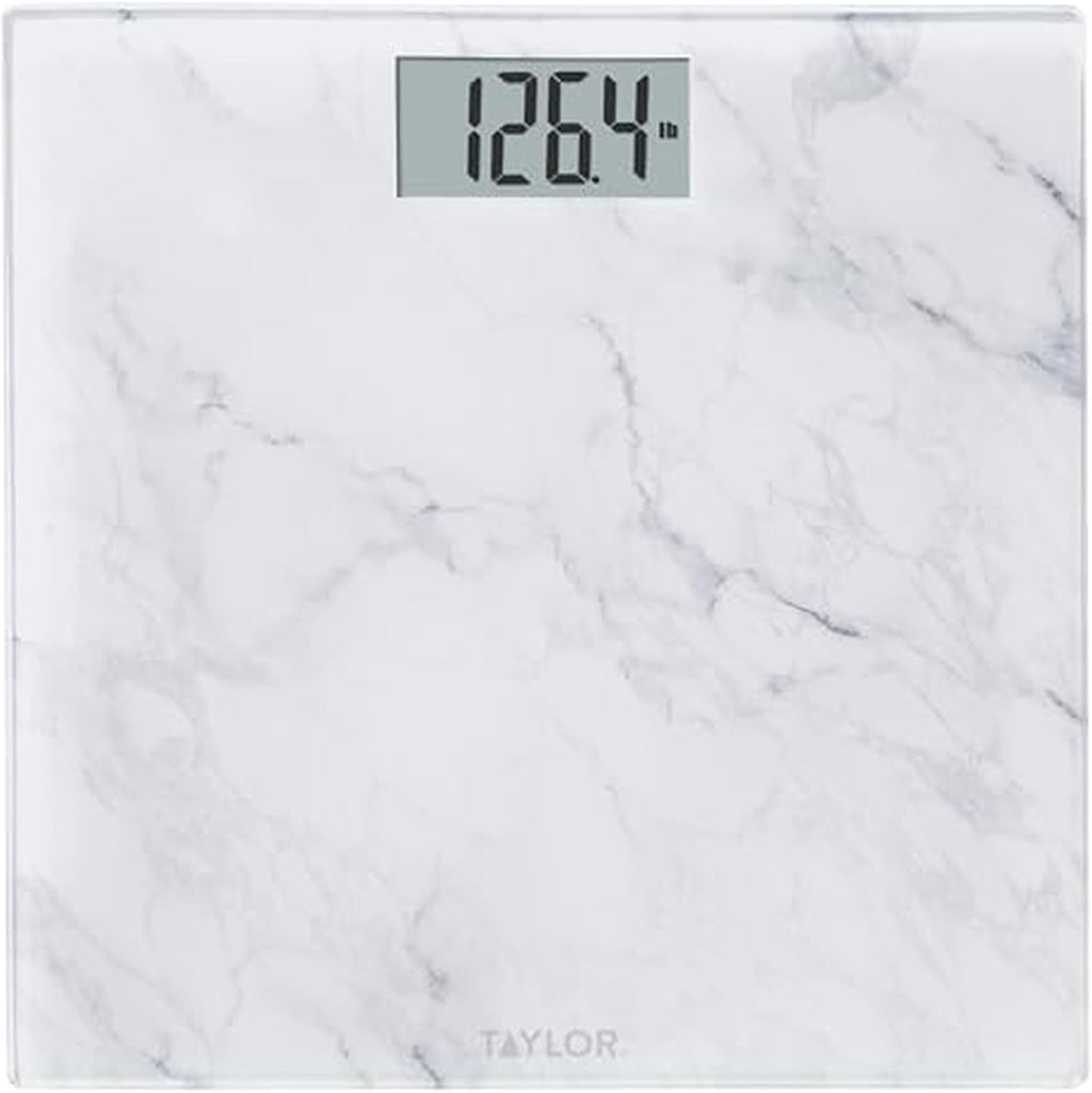 Taylor Digital Glass Marble Bathroom Scale, Scale for Body Weight, Digital Bathroom Weighing Machine, Battery Powered, Measures Weight up to 400 lb Capacity, White