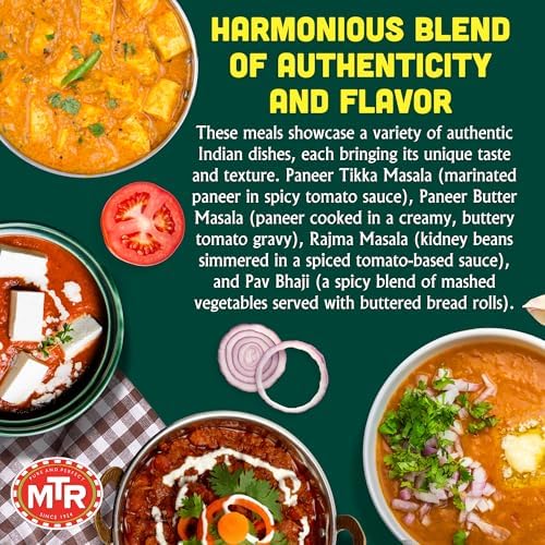 MTR Ready-To-Eat: Desi Special - Assorted Pack of 4 (Paneer Tikka Masala, Paneer Butter Masala, Rajma Masala, Pav Bhaji) - Authentic Indian Food with No Added Preservatives - Suitable for Vegetarians