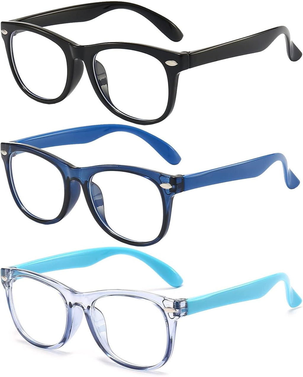 3 Pack Kid Blue Light Glasses For Kids Girls Boys Computer Blue Light Kids Glasses Clear Glasses Age 3-9 (Black + Dark blue + Light blue)