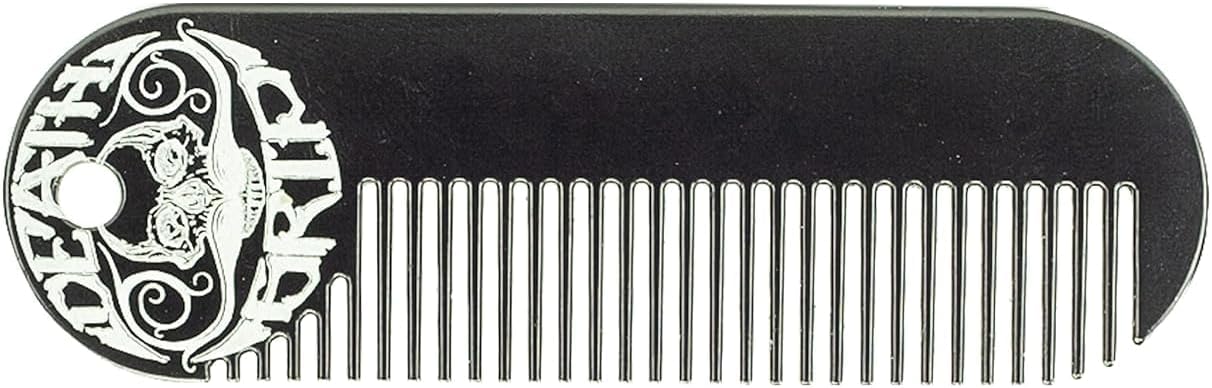 Mustache & Beard Comb Or Fine Tooth Moustache Pocket Metal Powder Coated Black Keychain Comb For Men - 3.25 x 1 Inches by Death Grip