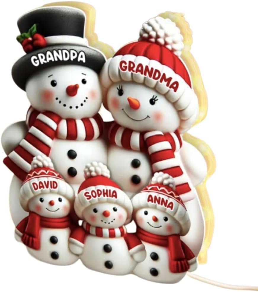 3D Effect Cute Snowman - Personalized Light Box - Christmas Decor For Family, Grandma, Grandpa - Christmas Gift Boxes Light Box with Names, Cozy Christmass Vibe Home Decoration, Grandma Gift
