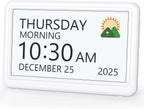 Digital Clock with Date and Week for Seniors, Alzheimer's Dementia Clock with 20 Alarms and 6 Medicine Reminders, Large Font Digital Calendar Alarm Clock for Vision Impaired, White (Ac Powered)