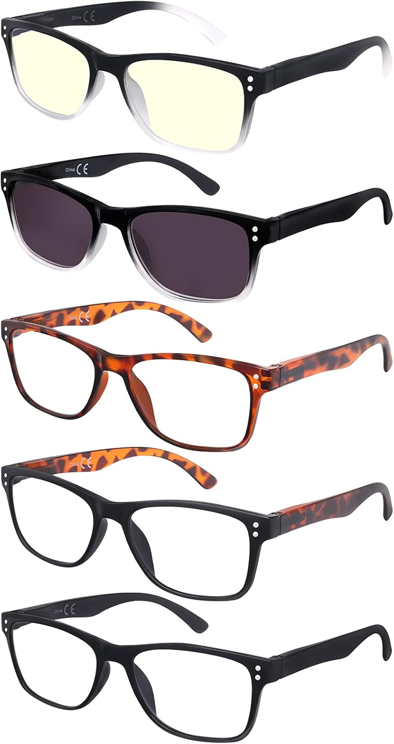 EFE 1.5 Reading Glasses For Women,5 Pairs Readers For Women,Men Eyeglasses With Adjustable Hinge Spring(Mixcolor)