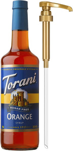 Torani Sugar Free Syrup, Orange Flavoring for Drinks, Zero Calorie, Glass Bottle with Pump Included, 25.4 Fl Oz