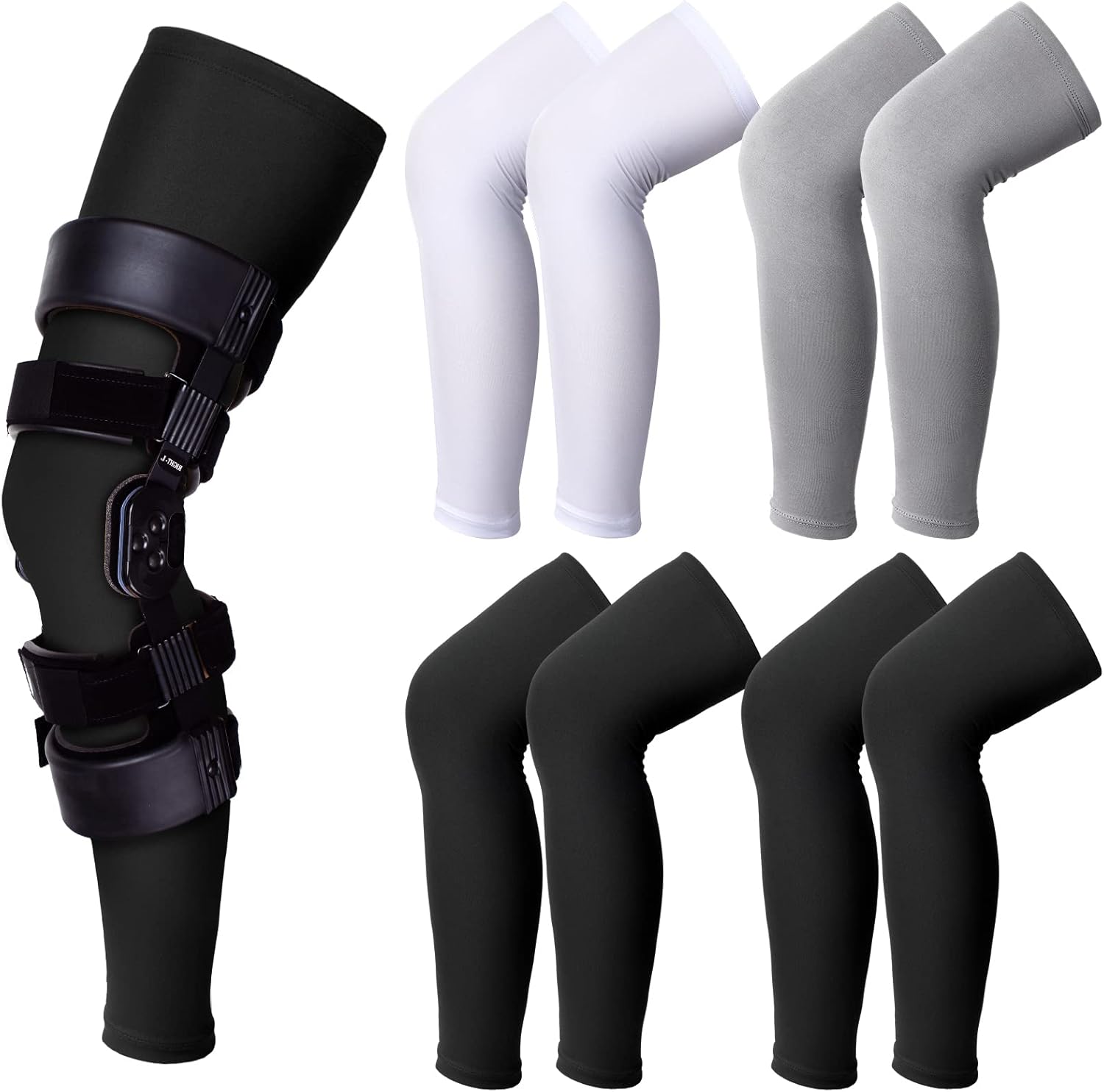 Sosation 8 Pcs Knee Brace Undersleeve Knee Sleeve for Under Brace Closed Patella Compression Breathable Leg Sleeves for Men Women Thigh Shin Support for Sports Protector(Large)