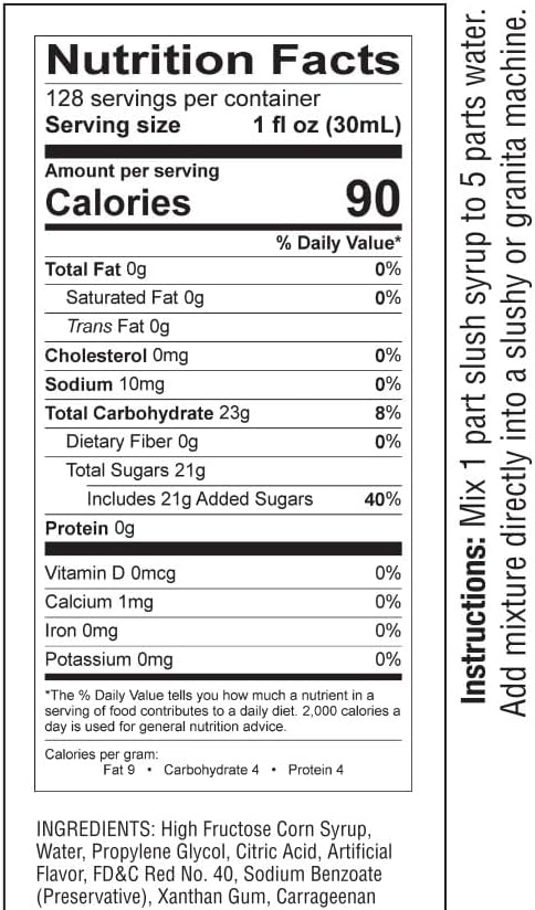 Cherry Slushy Mix Concentrate 1 Gallon – Frozen Drink Syrup for Slushie, Granita & Snow Cone Machines – 5:1 Commercial Beverage Mix – Shaved Ice Flavoring – 48 Servings – Gluten Free – Made in USA
