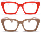 REAVEE 2 Pack Oprah Style Oversized Reading Glasses for Women Men Blue Light Blocking, Ladies Stylish RetroSquare Large Computer Readers (Red/Coffee 1.5x)