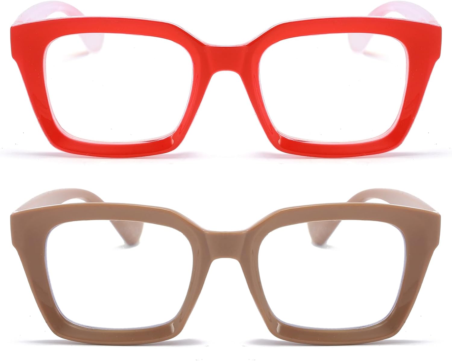 REAVEE 2 Pack Oprah Style Oversized Reading Glasses for Women Men Blue Light Blocking, Ladies Stylish RetroSquare Large Computer Readers (Red/Coffee 1.5x)
