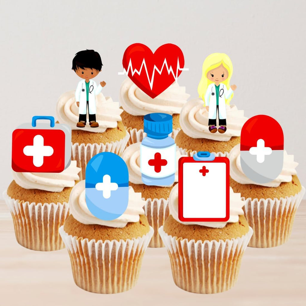 Nurse & Doctor Edible Cupcake Toppers, Nurse Cake Decorations, Doctor Edible Cake Toppers, Medical Graduation Decorations, Retirement Cookie Decor 2 Inch / 5cm UNCUT (Pack of 12)