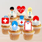 Nurse & Doctor Edible Cupcake Toppers, Nurse Cake Decorations, Doctor Edible Cake Toppers, Medical Graduation Decorations, Retirement Cookie Decor 2 Inch / 5cm UNCUT (Pack of 12)