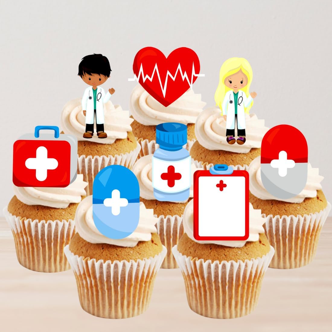 Nurse & Doctor Edible Cupcake Toppers, Nurse Cake Decorations, Doctor Edible Cake Toppers, Medical Graduation Decorations, Retirement Cookie Decor 2 Inch / 5cm UNCUT (Pack of 12)