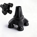 Upgraded Quad Cane Tip – Self Standing 4-Prong Crutch Tip with Metal Reinforced Plate at Cane Joint, Tire-Inspired Anti-Slip Design, Fits 3/4 inch Crutches Walking Canes & Offset Canes
