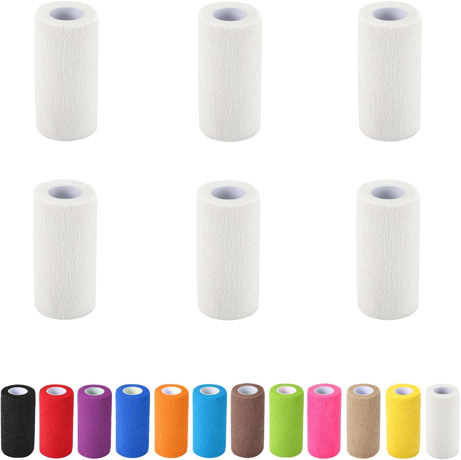 6 Pack Self Adhesive Bandage Wrap, 4 in x 5 Yards Non-Woven Self Adherent Cohesive Bandage, Vet Wrap Wound Tape for Thumb Finger Wrist Knee Ankle, White