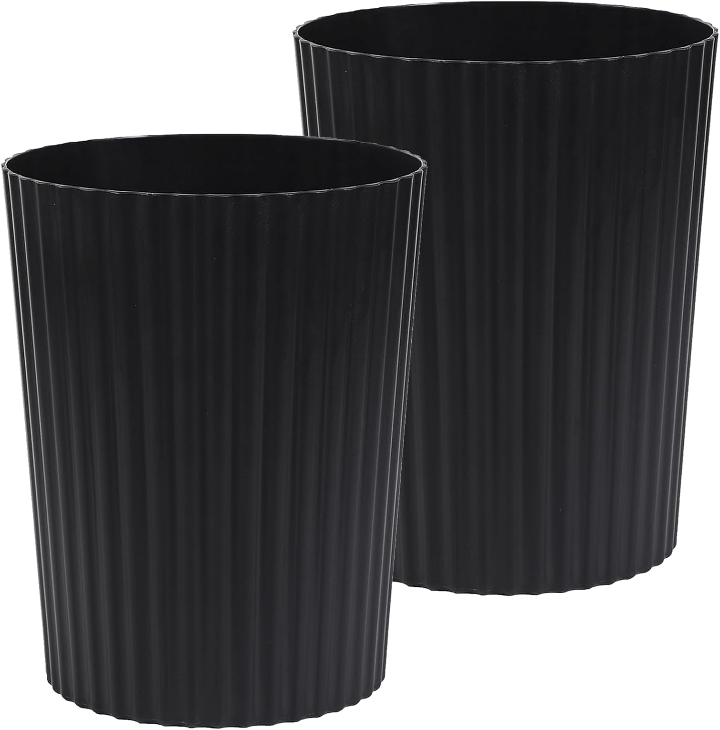 JiatuA Small Trash Can Plastic Wastebasket Round Garbage Container Bin for Bathroom, Kitchen, Bedroom, Home Office, College Dorm, Black 2 Pack