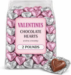 Valentine's Day Milk Chocolate Hearts, 2 Lbs Bulk, Individually Wrapped Pink and Silver Hearts, Extra Creamy Heart Shaped Chocolate Miniatures for Valentines Day Candy Gift, Party Favor, Appx 100 Pc