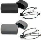 2 Pack Folding Reading Glasses Stainless Steel Mini Anti-Blue Light Blocking Reader for Men Women
